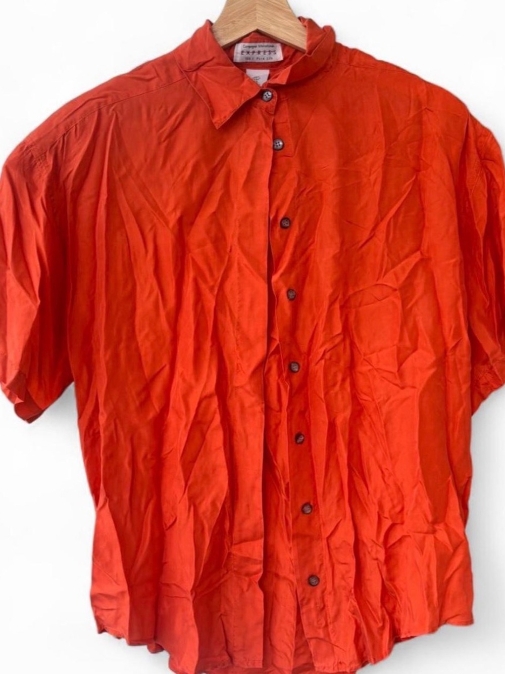 Express Campagnie Internationale Orange Vintage Silk Button Up Top